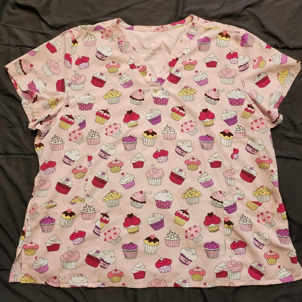 Cute Pink Cupcake 3X Scrub Top